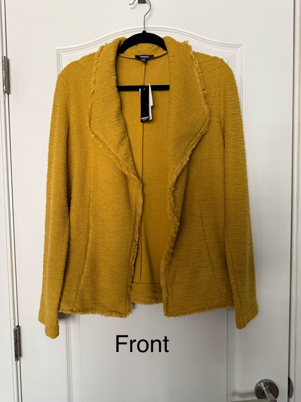 NWT Premise Mustard Open-Front Bouclé Cardigan Blazer Size: 10